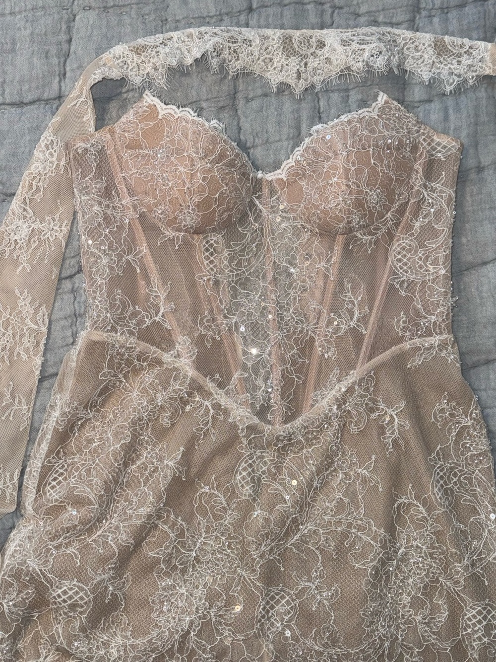 Lace Embellished Ivory Wedding Mini Dress - Picture 7 of 9